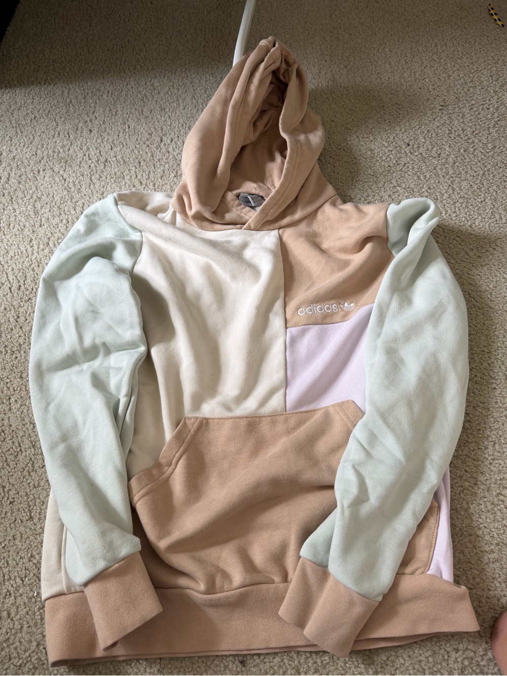 adidas Beige Hooded Pullover with Trefoil Tag